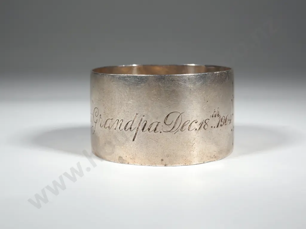 New Zealand Sterling Silver Napkin Ring  G Coates & Co. Christchurch. "Godfrey R. Cracroft Wilson From Grandpa. Image 1++
