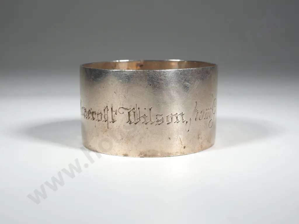 New Zealand Sterling Silver Napkin Ring  G Coates & Co. Christchurch. "Godfrey R. Cracroft Wilson From Grandpa. Image 1++