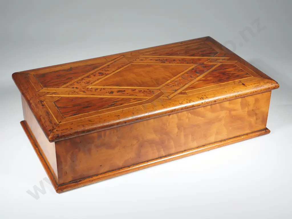 New Zealand Parquetry Inlaid Jewellery Box,  A Collection Of NZ Timber. Attributed To W Norrie Image 1++