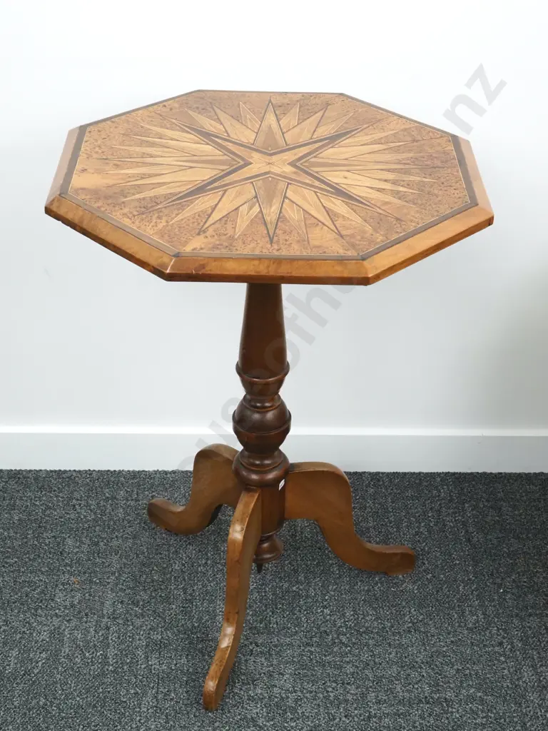 Rare New Zealand Octagonal Starburst  Timber Marquetry Specimen Table In The Manner Of Jewell/Norrie Image 1++