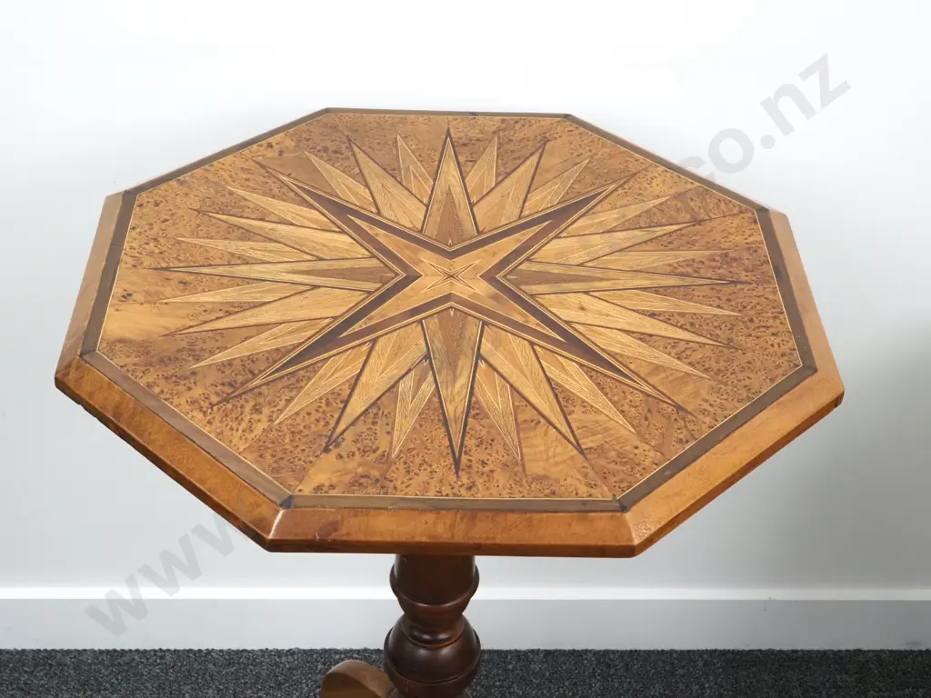 Rare New Zealand Octagonal Starburst  Timber Marquetry Specimen Table In The Manner Of Jewell/Norrie Image 1++
