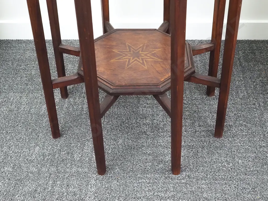 Inlaid  Octagonal Marquetry Side Table Featuring Burr Totara, Kauri, Rewa Rewa Kahikate Etc. In The Manner Of Jewell Image 1++