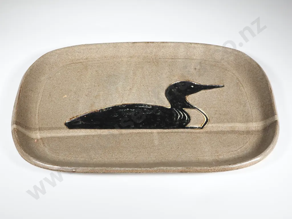 Rectangular Pottery Plate Decorated With A Sitting Duck. Impressed Mark Leishman Image 1++