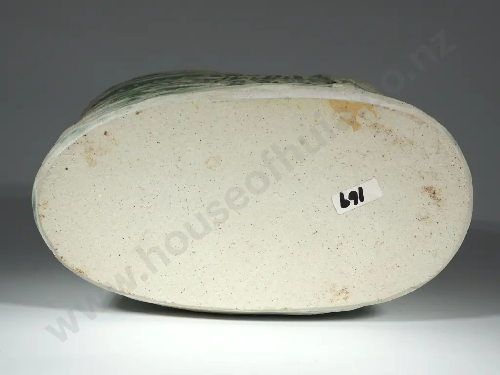 Abstract Green & White Striated Vase - New Zealand Pottery Image 1++