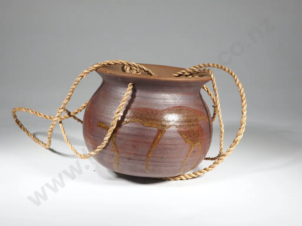 Jack Crapper Hanging Pottery Planter From Winecraft Ltd Napier. Glazed Decoration On a Bisque Ground Image 1++