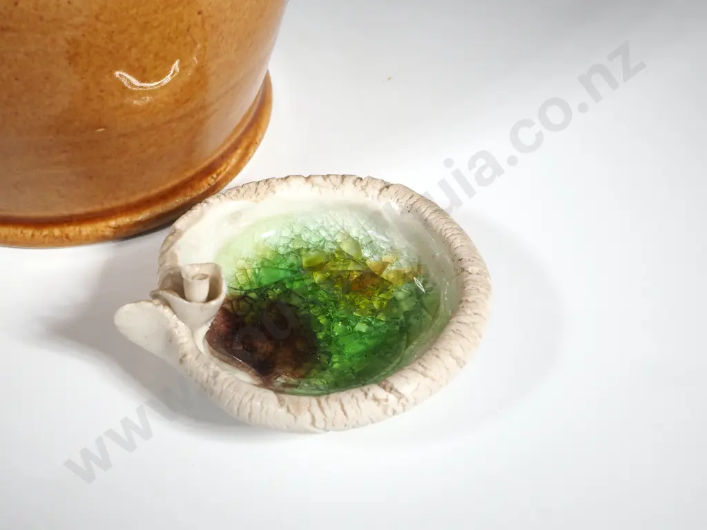 One Vintage Corked Pottery Stoneware Jug & One Antique Salt Glazed Ceramic 'Penny Inkwell' Image 1++