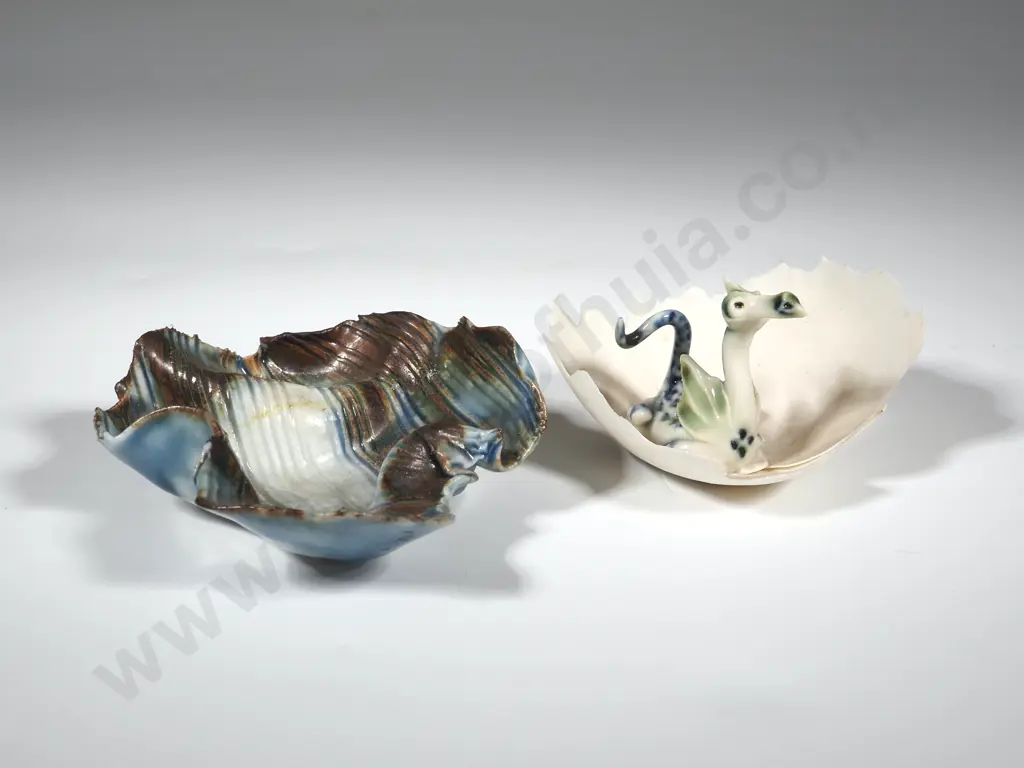 Small David Brockenshire Dish & A Miniature Dragon In A Shell By Wilma White  Image 1++