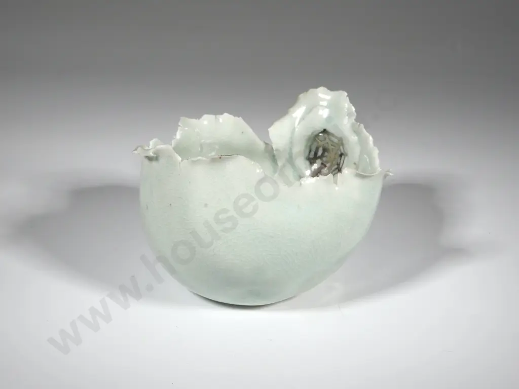 David Brockenshire Celadon Green Small Bowl With Silver Cobweb Decoration  Image 1++