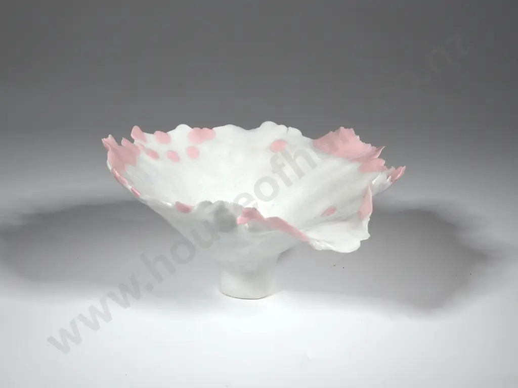 David Brockenshire Glazed White Dish With Randomly Applied Pink Accents  Image 1++
