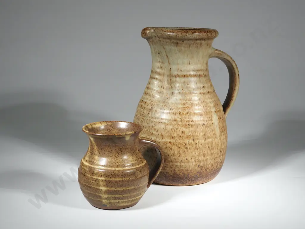 New Zealand Pottery Jug & Mug. Ribbed Beige Brown & A Coffee Mug Image 1++