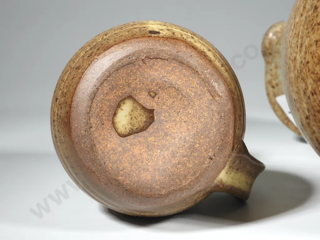 New Zealand Pottery Jug & Mug. Ribbed Beige Brown & A Coffee Mug Image 1++