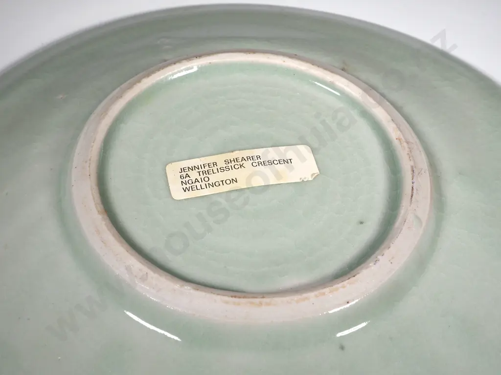 Celadon Glazed Pottery Plate By Jennifer Shearer. Image 1++