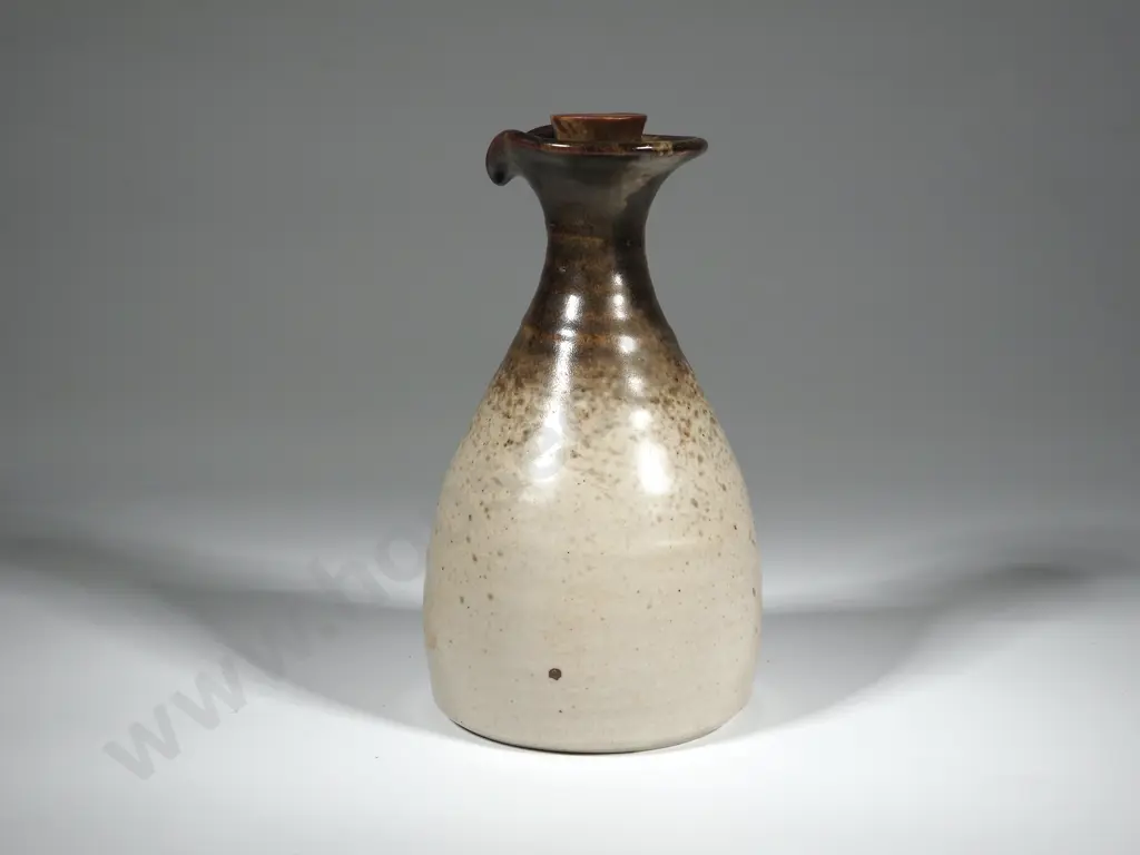 Vintage Two Tone Pottery Oil Bottle. Marked NP. Possibly Waimea Pottery Image 1++
