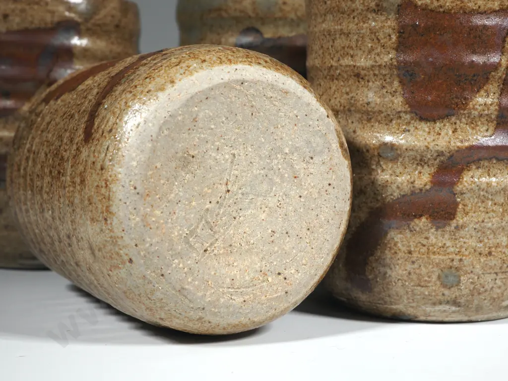 Six New Zealand Pottery Tumblers with Ribbed Body Image 1++