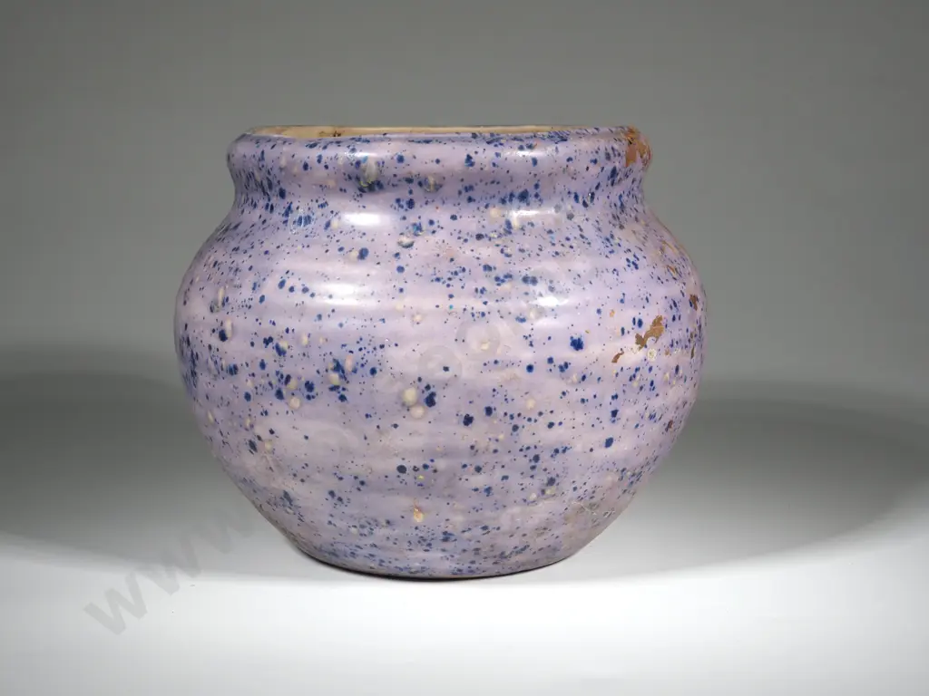 Signed Pottery Jardinere. Blue Splatters On a Mauve Ground. Image 1++