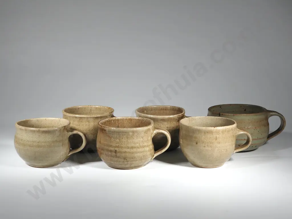 Set Of Five Hand Thrown Pottery Mugs  & Another Larger Ribbed Mug  Image 1++