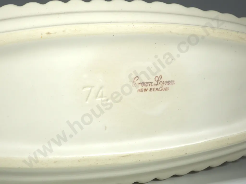 Crown Lynn White Slip Cast Trough Vase with Printed Factory Mark & Impressed No. 74 To Base  Image 1++