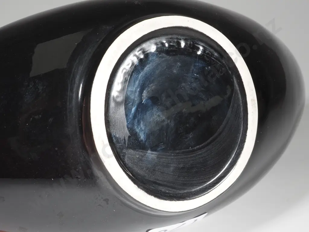 Crown Lynn Glazed Black  Boat Shaped Trough Vase. Image 1++
