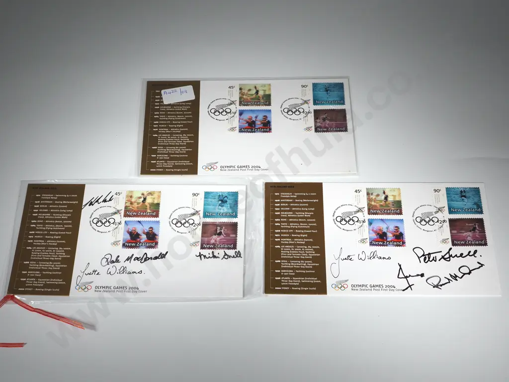 Three first NZ Post First Day Covers 2004 Olympic Games. One Signed By Peter Snell,Yvette Williams & Paul Macdonald Image 1++