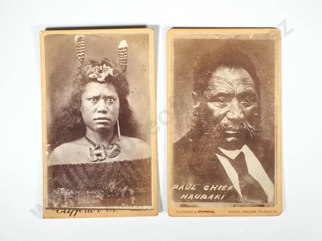 Two Colonial Cabinet Photos; Maori Portraits By Clifford Photographer. Dunedin 1870s  Image 1++