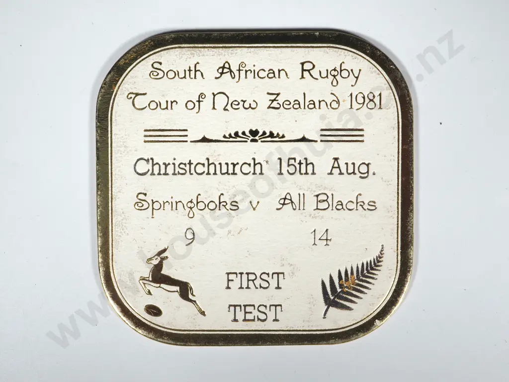 1981 New Zealand South African Rugby Tour First Test Card Coaster Image 1++