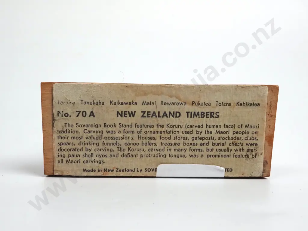 Three Lilliput Maori Books With IInlaid NZ Timber Marquetry Stand w  Carved Tiki Supports ; Sovereign Woodware Ltd Image 1++