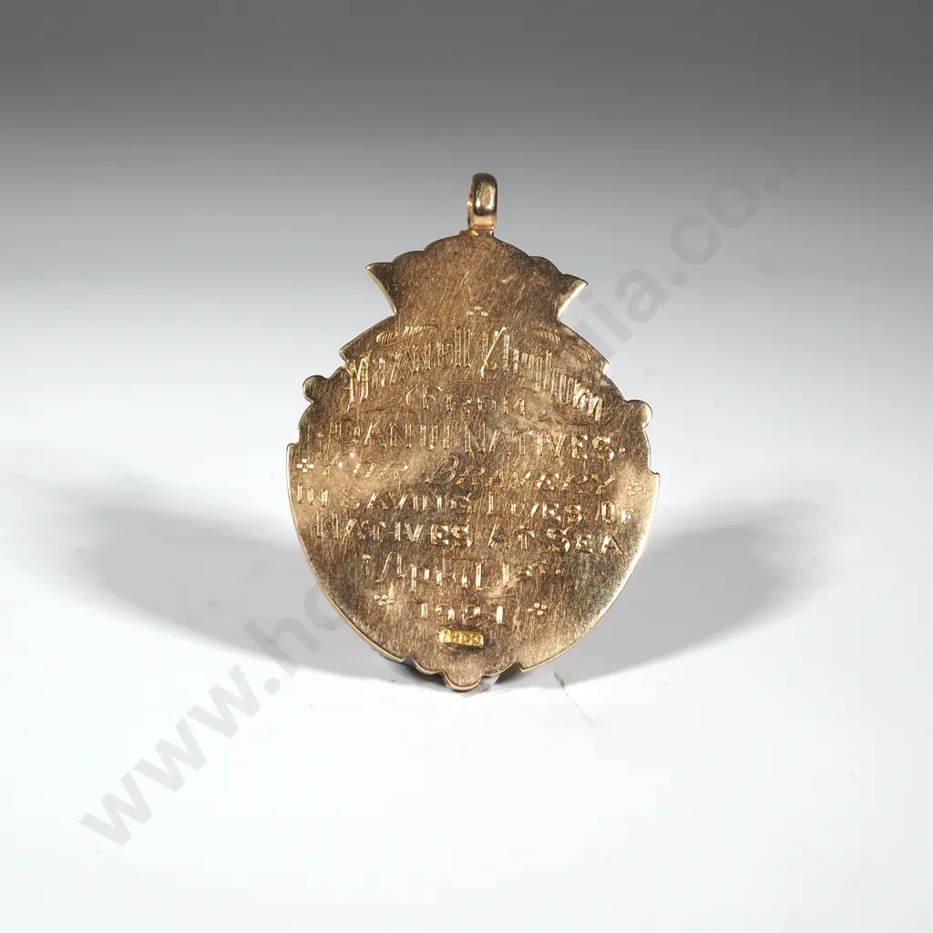 Exceptional 18ct Gold Fob Award for Saving the Lives of Three Māori: Awarded to G. M. Cleghorn. Image 1++