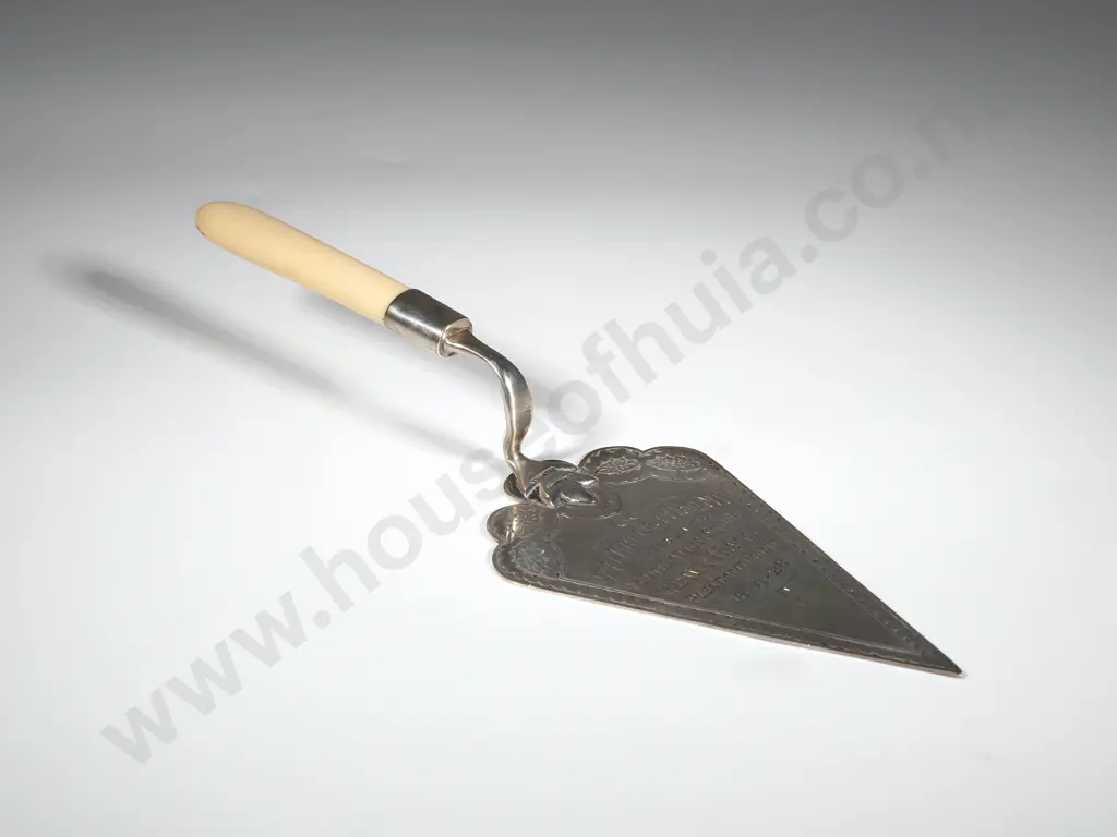 Sterling Silver & Ivory Miniature Trowel.Marked Sterling Silver Gaty Ltd. Presented To TD Burnett Esquire M.P Image 1++