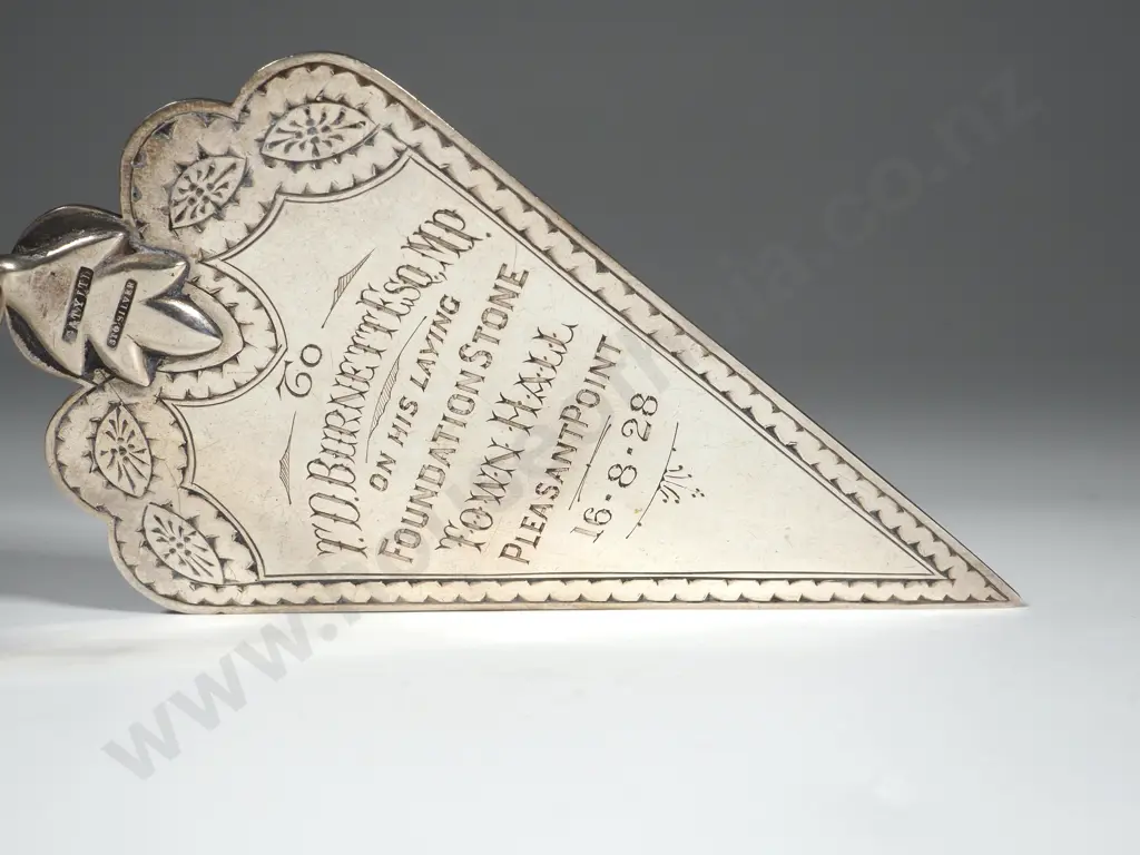 Sterling Silver & Ivory Miniature Trowel.Marked Sterling Silver Gaty Ltd. Presented To TD Burnett Esquire M.P Image 1++