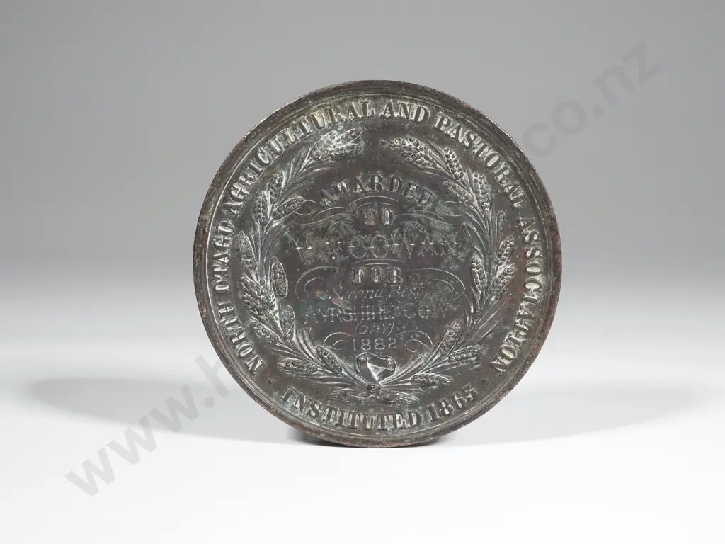 North Otago Pastoral & Agricultural Association Medal  1863, in bronze (51mm), by J.Moore Image 1++