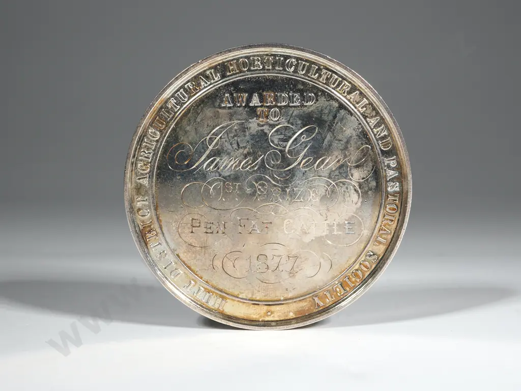 1877 Large Hutt District Sterling Silver Horticultural & Pastoral Society Medal Image 1++