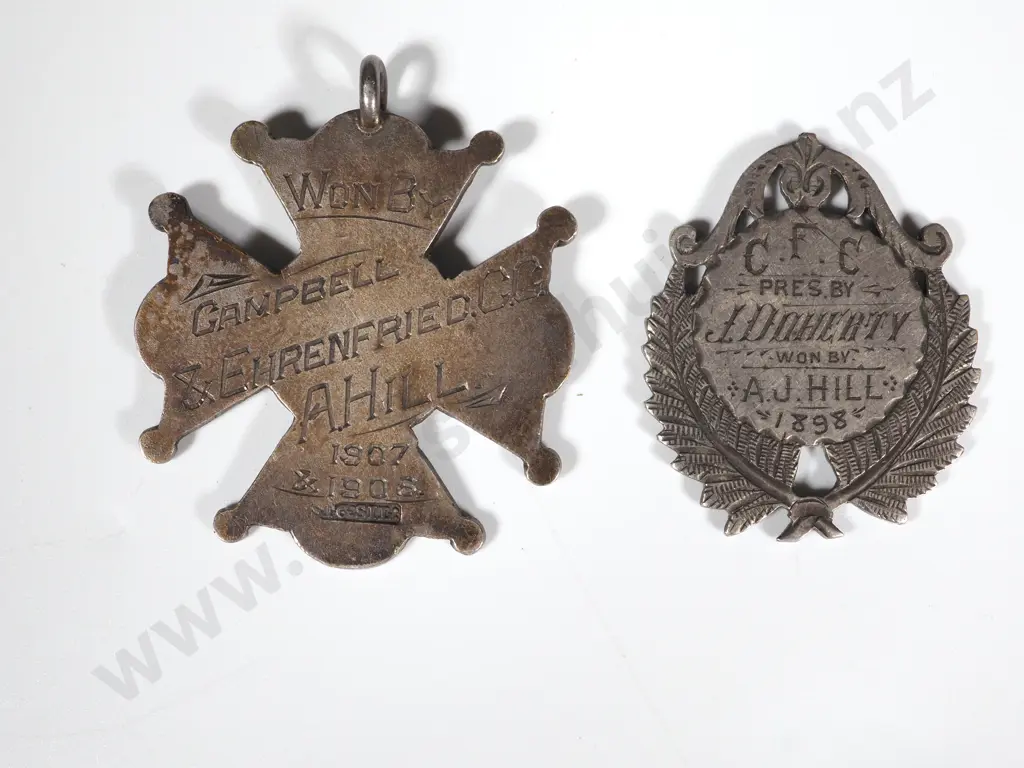 Two Prize Fobs & Prize Shield to A Hill - St Albans Cricket Club  - All in Sterling Silver Image 1++