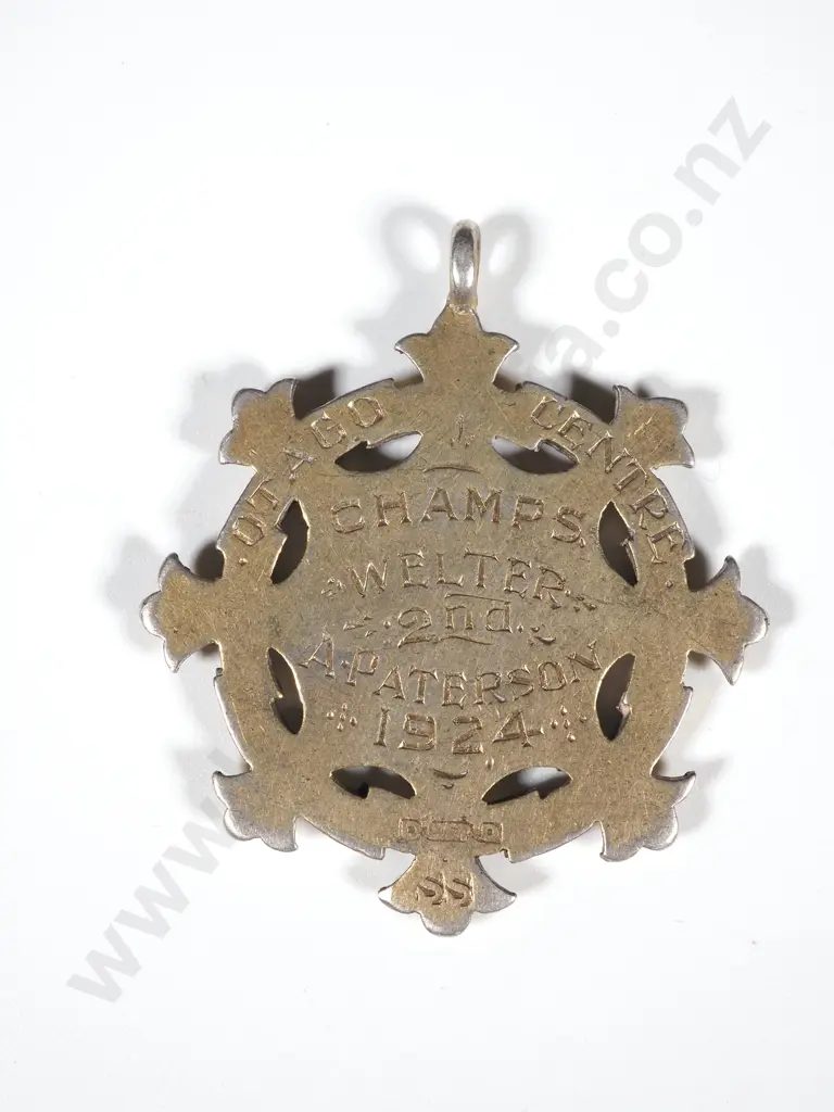 Sterling Silver New Zealand Boxing Association 1924 Award medal to A Paterson - Welterweight Image 1++