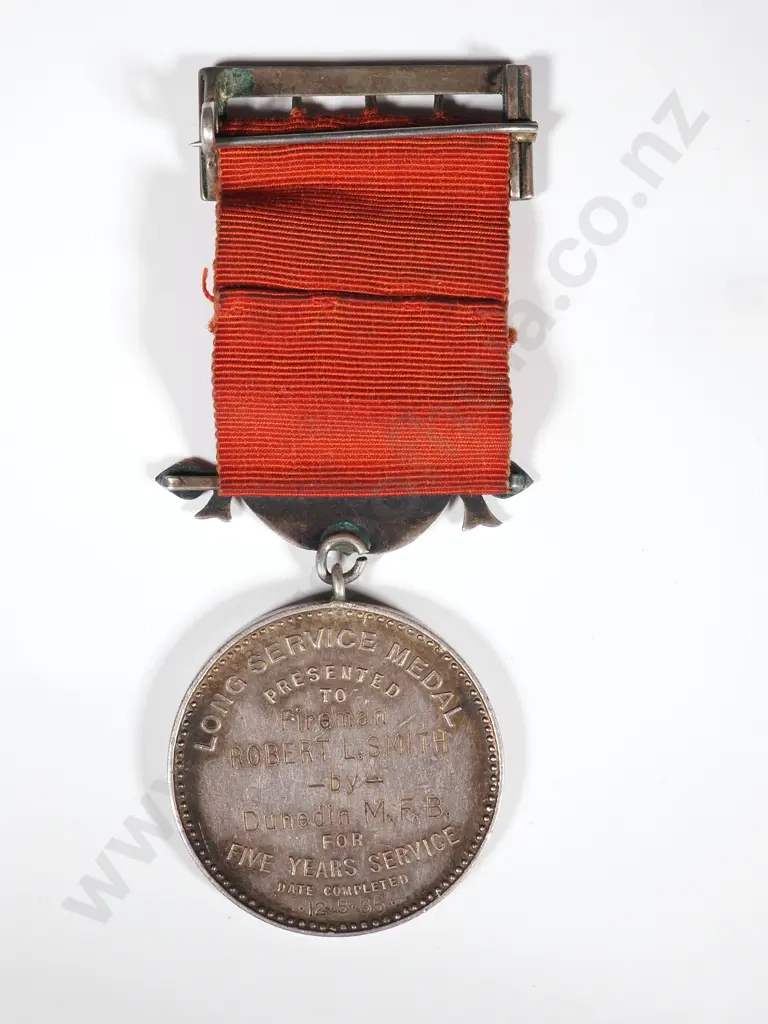 Sterling Silver Long Service Medal For Five Years Service. Presented To Fireman Robert L Smith Image 1++