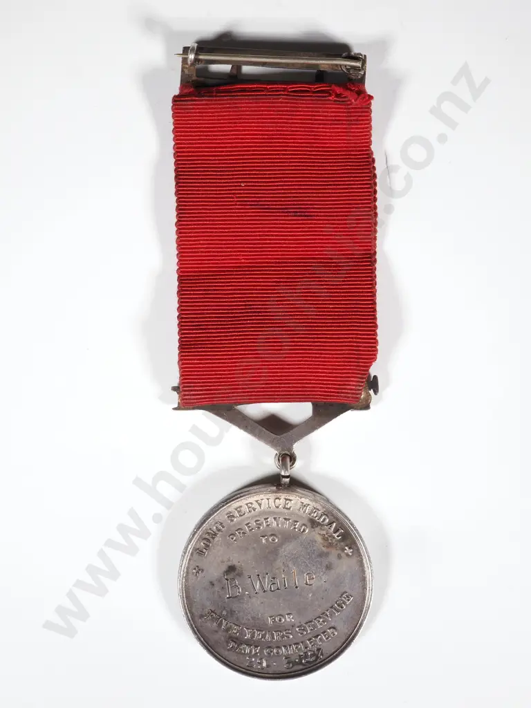 Auckland Fire Board, Long Service Medal for Five Years Service, Struck in Silver (38mm), by A.K. (Adolph Kohn, Auckland) Image 1++