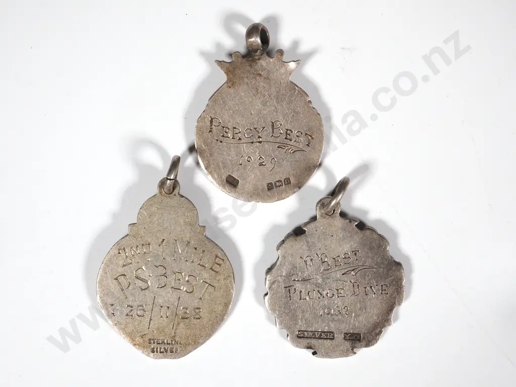 Three Sterling Silver Prize Fobs One Manufactured By   Young & Co (Auckland ) Image 1++
