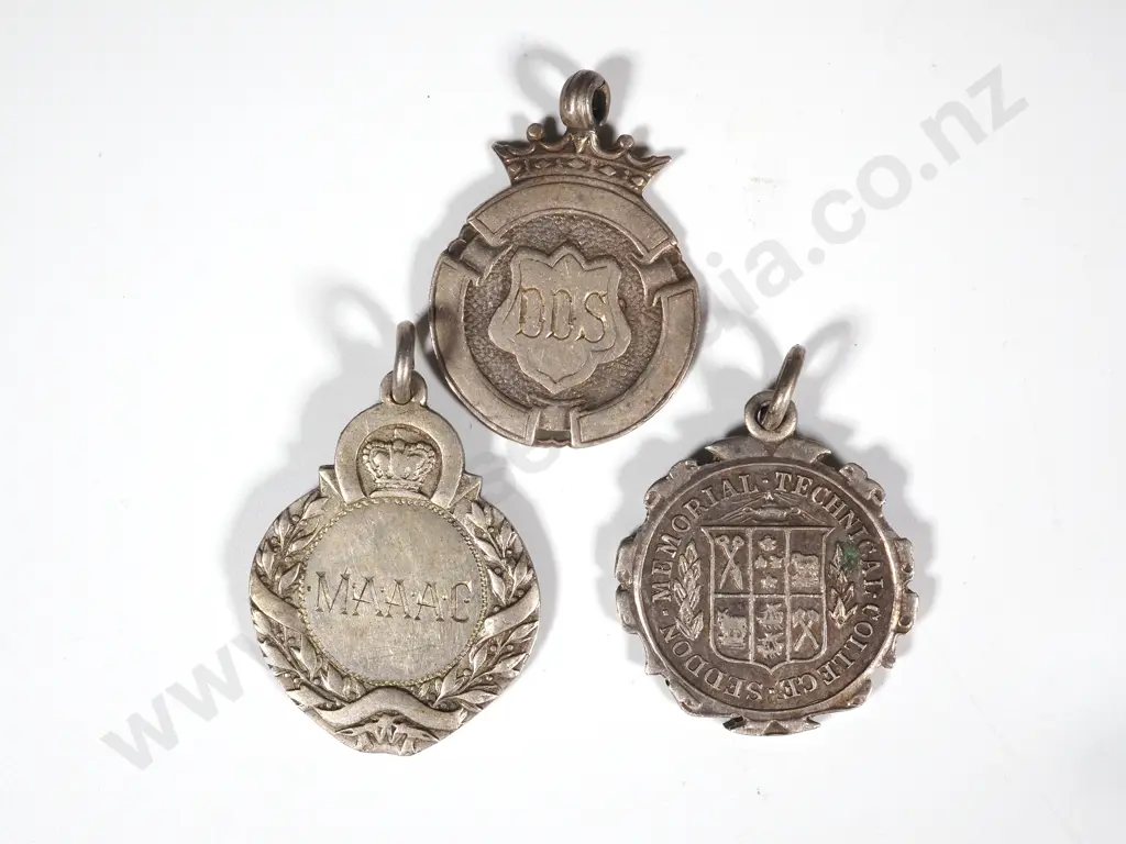 Three Sterling Silver Prize Fobs One Manufactured By   Young & Co (Auckland ) Image 1++