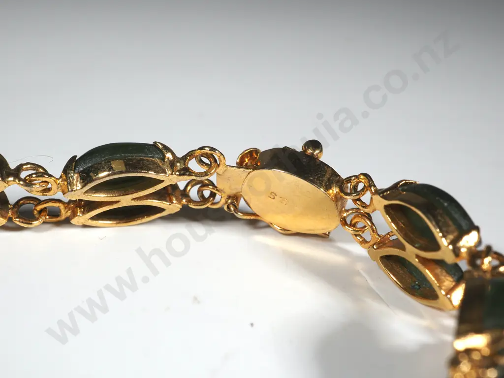Sterling Silver Gilt & Greenstone Bracelet  Image 1++
