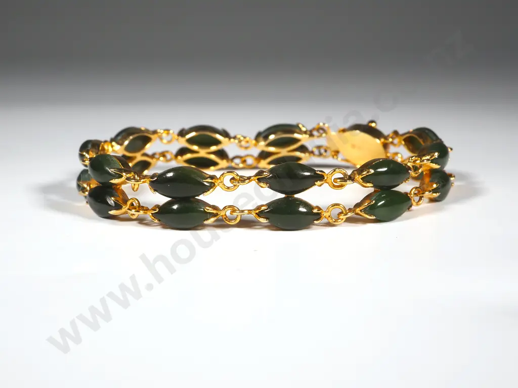 Sterling Silver Gilt & Greenstone Bracelet  Image 1++
