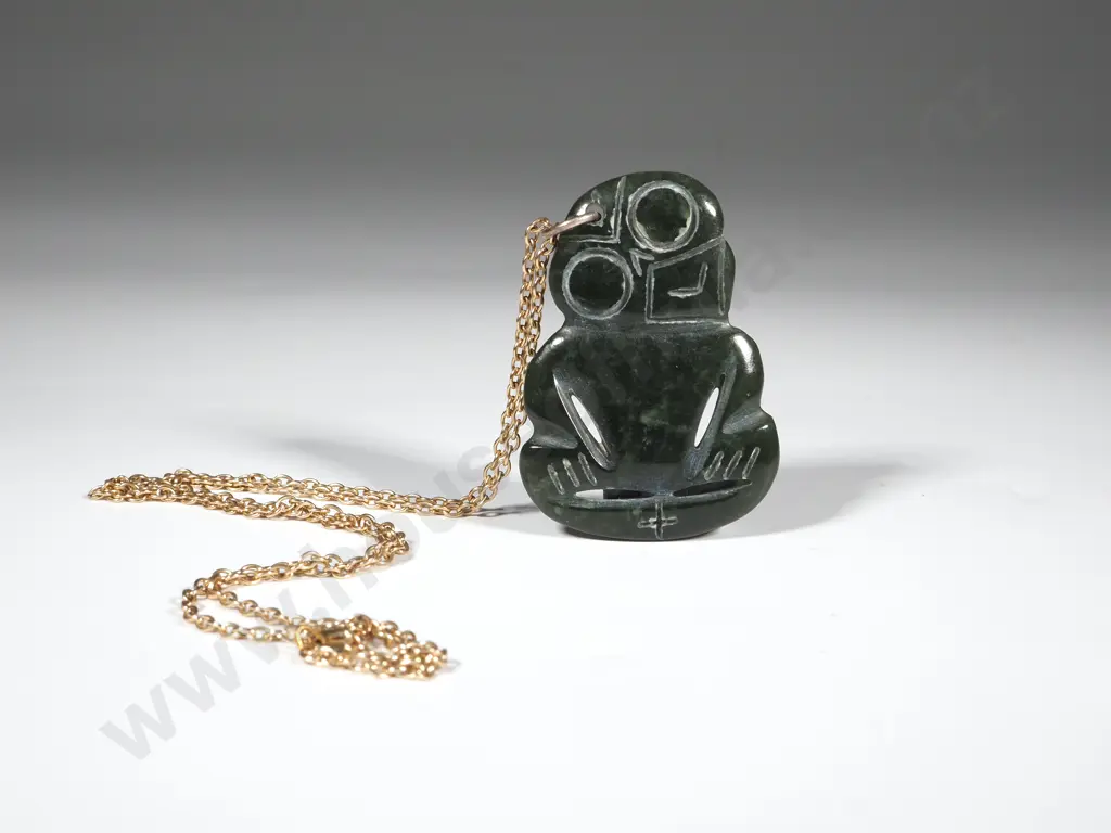 Greenstone Tiki With Gold Plate Chain  Image 1++