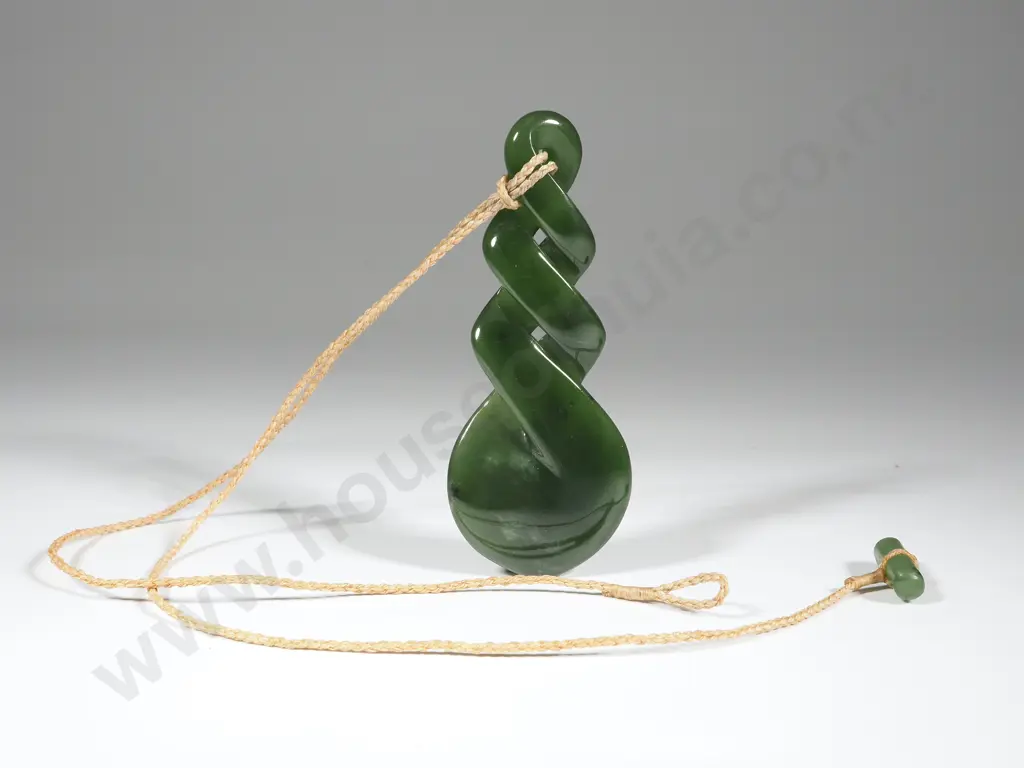 Carved Greenstone Pendant With Cord Image 1++