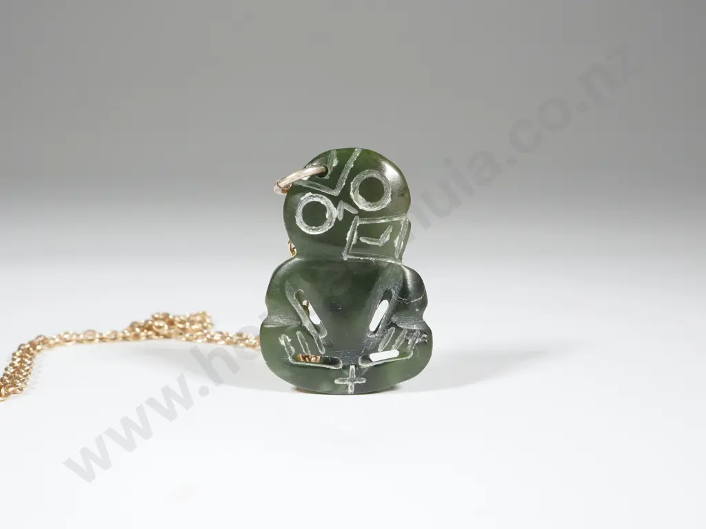 Greenstone Tiki With Gold Plated Chain Image 1++
