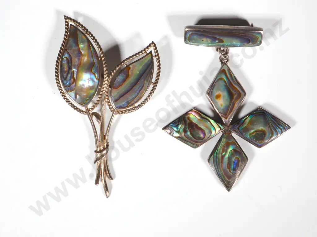 Two Vintage Sterling Silver & Paua Brooches Image 1++