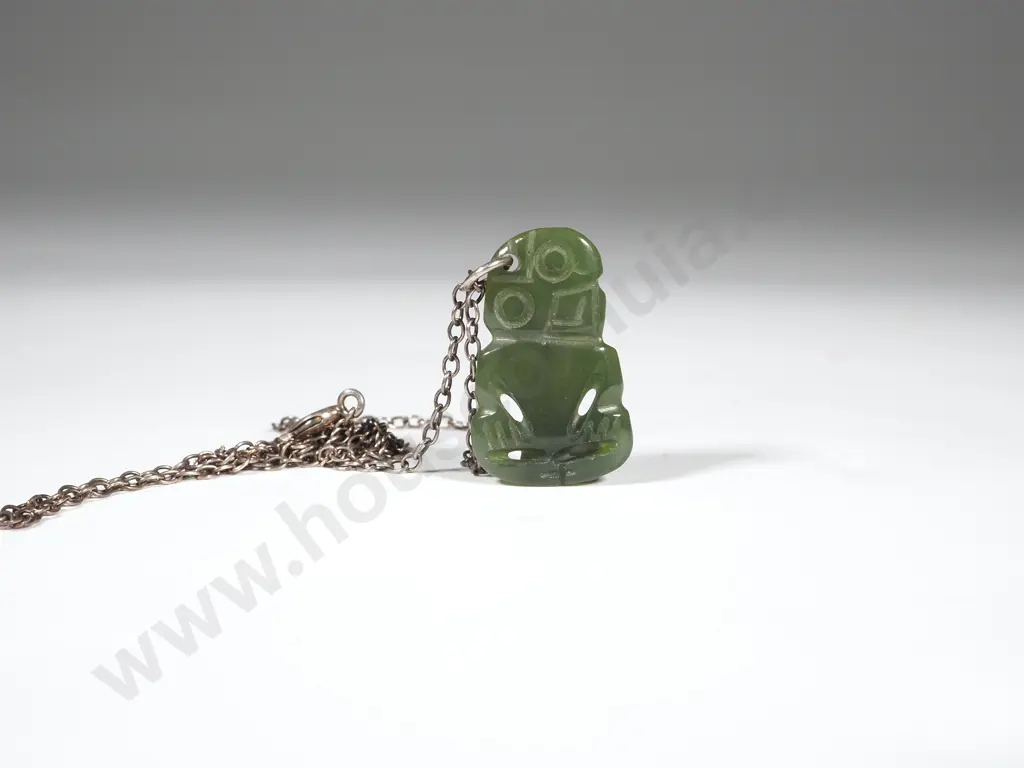 Small Greenstone Tiki with Silver Plate Chain  Image 1++