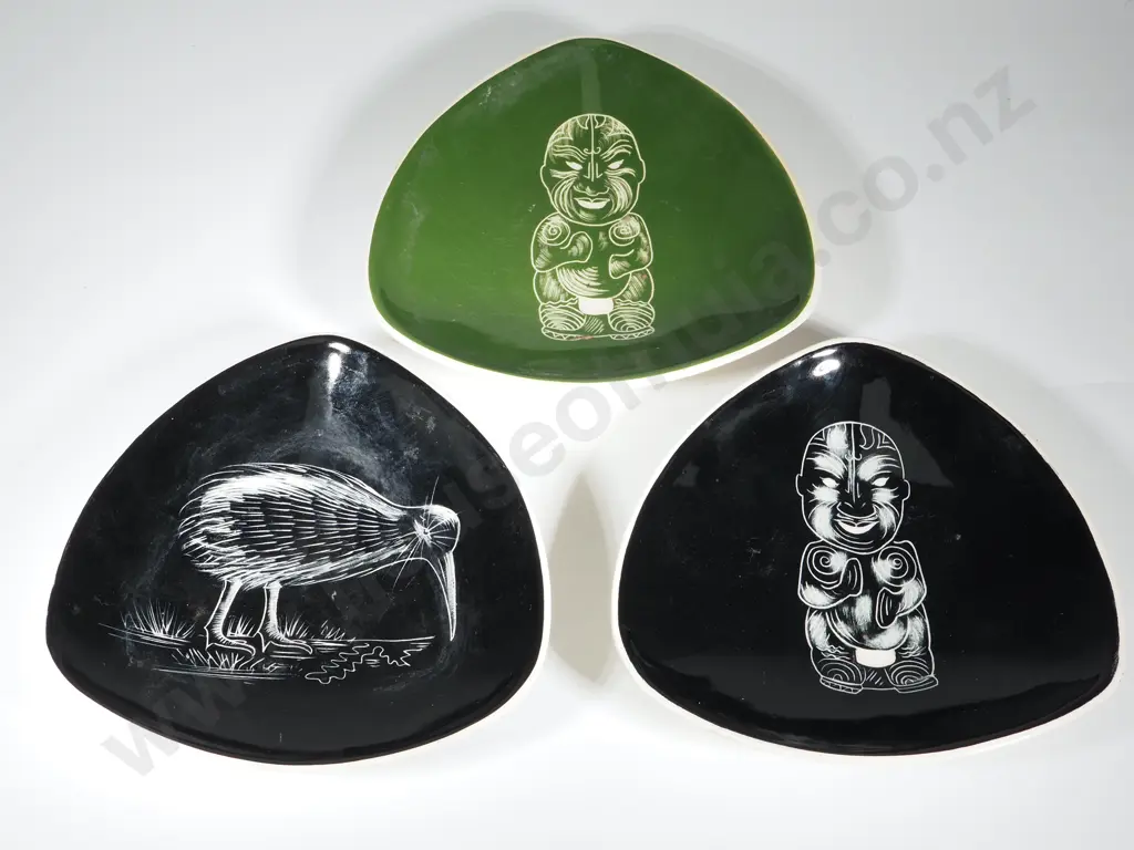 Three Marc Bellaire Hand Painted Plates: One Kiwi & Two Tiki Image 1++