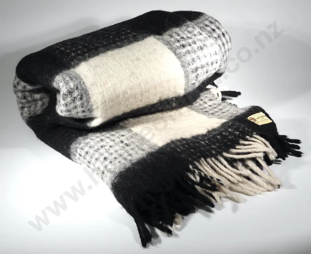 Black & White Check Onehunga Blanket. Made From Pure New Zealand Wool Form The Onehunga Woollen MIlls Auckland Image 1++