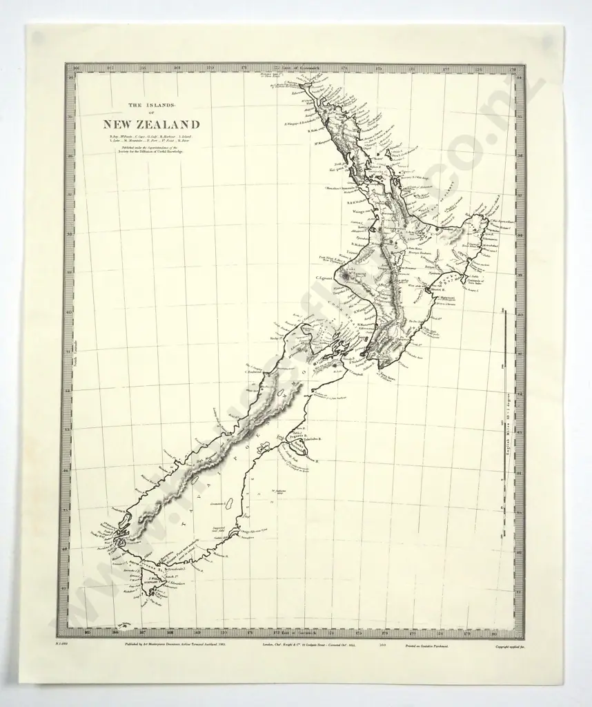 Reproduction 1838 SDUK  Map of  The Islands of New Zealand. Image 1++