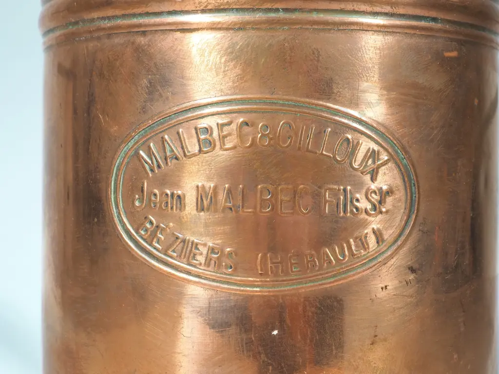 French Copper Jug w Crest & Brass Handle Image 1++