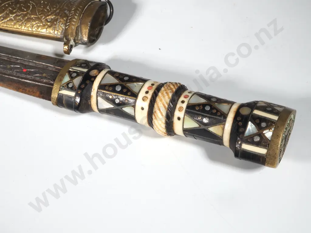 Syrian Khanjar Magdali Dagger With Heavy Brass Sheath  & Ebony, Ivory & Mother Of Pearl Hilt Image 1++
