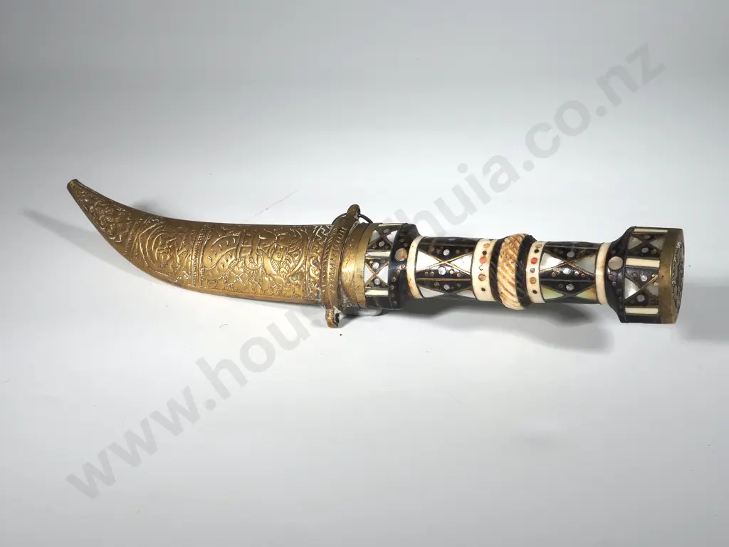 Syrian Khanjar Magdali Dagger With Heavy Brass Sheath  & Ebony, Ivory & Mother Of Pearl Hilt Image 1++